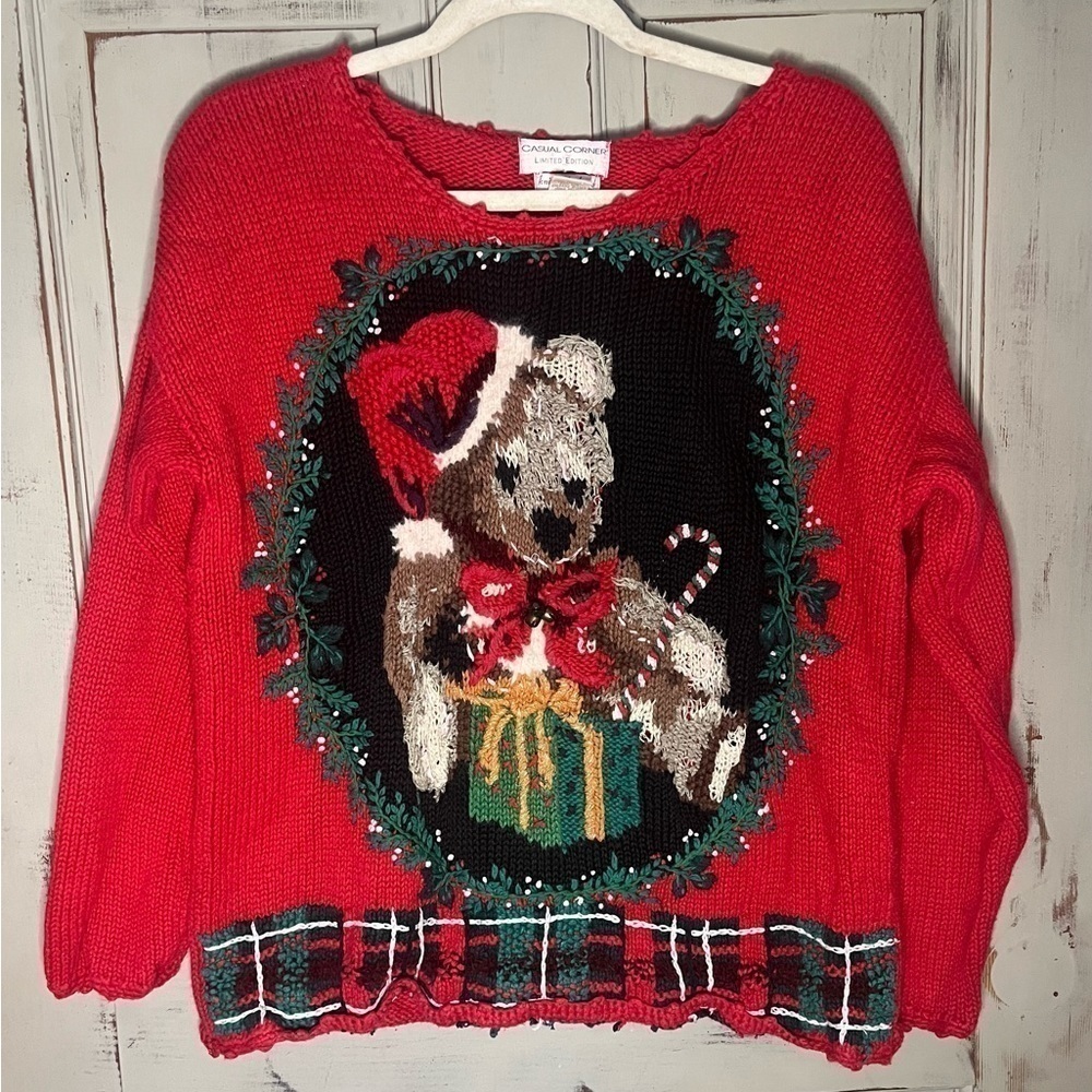 Vintage 90s Christmas Sweater Teddy Bear Casual Corner S ugly Christmas Sweater